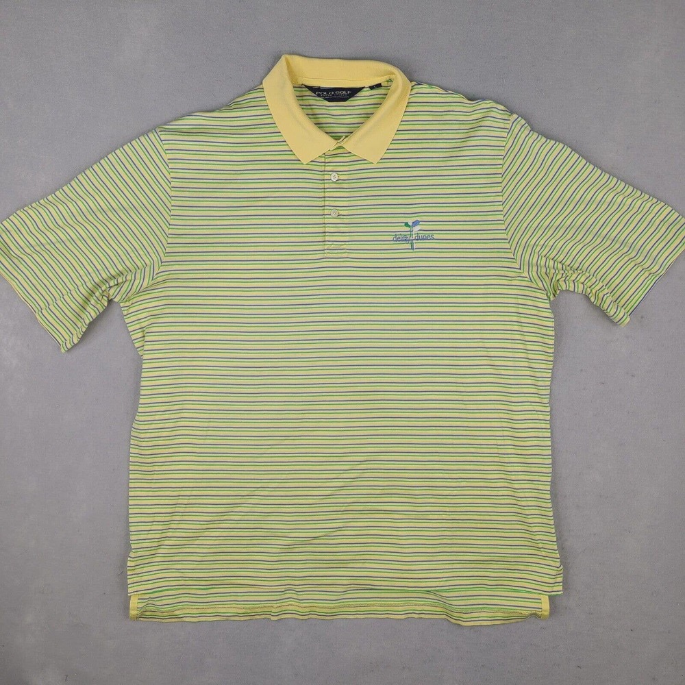 Polo Golf Ralph Lauren Polo Shirt Men's Large Yellow Pima Cotton Striped Soft